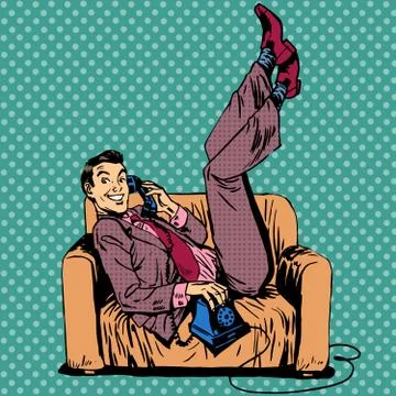 Lazy man sofa talking phone Stock Illustration
