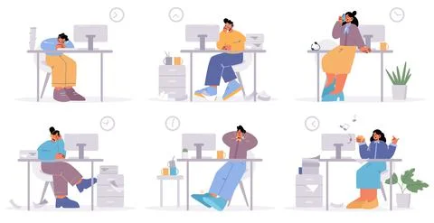 Lazy office workers procrastination, postpone work Stock Illustration