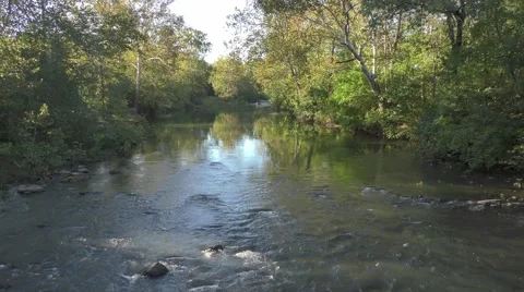 Lazy River with Reflection Wide Stock Footage 69005757
