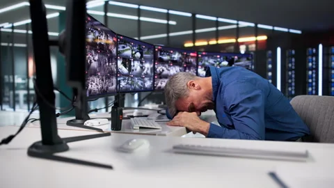 Lazy Security Operator Sleeps Stock Footage 328717054