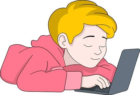 Lazy Student Lying While Using Laptop Illustration Stock Illustration