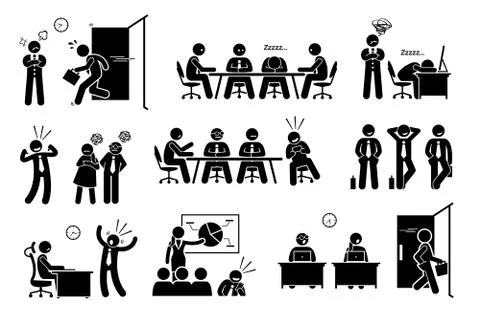 Lazy useless millennials social issue at workplace. Vector artwork depicts yo Stock-Illustration