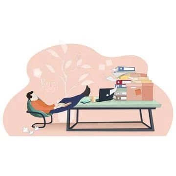Lazy worker careless at workpalce, procrastinate concept イラスト素材