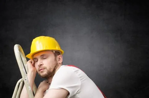 Lazy worker with ladder Stock Photos