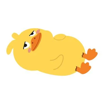 Lazy yellow duck lying down with bored expression for funny character concept Illustrazione stock