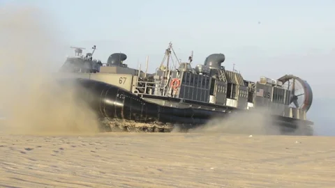LCAC inflating and turning on beach during Juniper Cobra Stock Footage 87119071