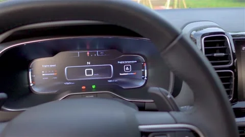 The LCD dashboard and air-conditioning vents in the interior of a car Stock Footage 159842064