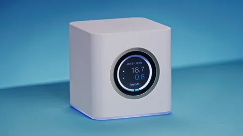 LCD display on high end wireless internet wifi router is counting total Stock Footage 261016035