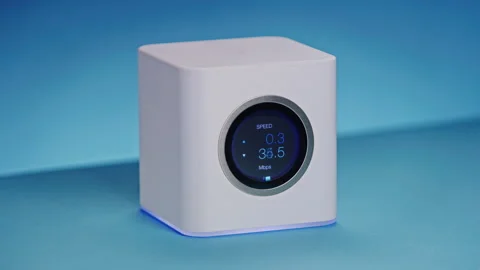 LCD display high end wireless internet wifi router is showing transfer Stock Footage 261016266