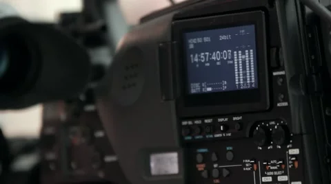 LCD display screen on a High Definition TV camera  with timecode in a studio Stock Footage 55911843