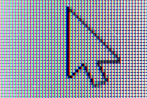 LCD screens RGB pixels - mouse symbol on the screen - super macro Stock Photos
