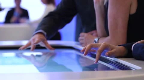 LCD touchscreen at a corporate event Stock Footage 56370571