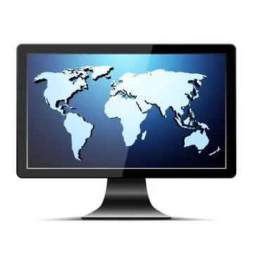 Lcd tv with blue world map Stock Illustration