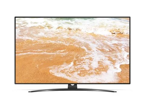 Lcd tv with ocean beach on screen Stock Photos