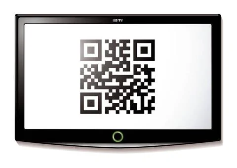 LCD TV QR code scan Modern LCD TV with Qr code to scan for identification ... Stock-Fotos