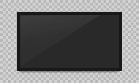 LCD TV screen isolated transparent background vector flat black television panel Stock Illustration