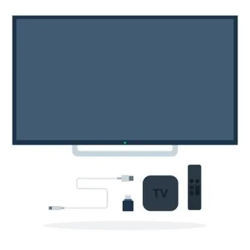 LCD TV with Set-top box, remote control, flash drive and USB cable Stock Illustration