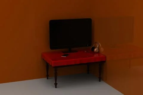 Lcd tv on the table Free Stock Illustration