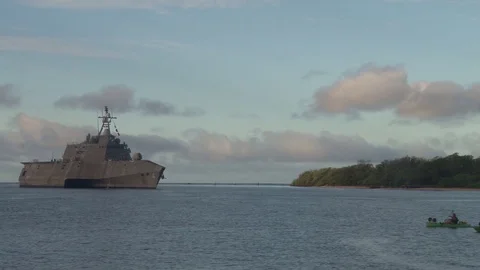 LCS-4 arrives at Joint Base Pearl Harbor-Hickam during Pacific Rim - 2016 Stock Footage 92750342