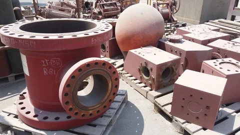 Ld drilling spool, suction and discharge module laying on the shipyard Stock Footage 116497393