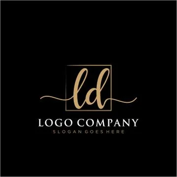 LD Initial handwriting logo with rectangle template vector Stock Illustration