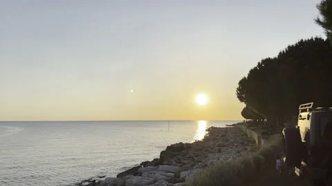 LD Rocky beach at sunset Stock Footage 191617313