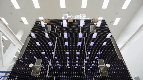 LDCM spacecraft being assembled in the cleanroom at Orbital Sciences Corp - 2013 Stock Footage 112273462