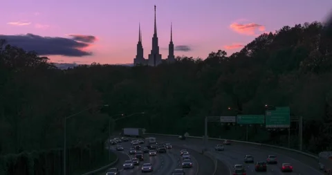 The LDS Temple at Sunset Stock Footage 142244430