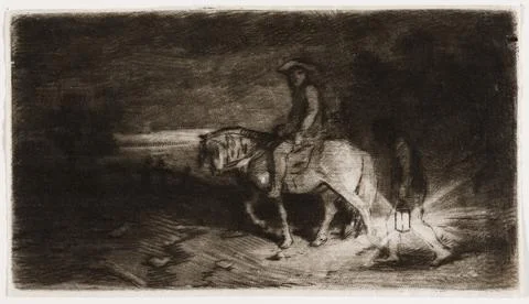 Le Cavalier. Charles-Emile Jacque (France, Paris, 1813-1894). France, 1848... Stock-Illustration