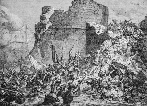 Le duc de guise reprend calais aux anglais1434-1493, histoire populaire de fr Stock Illustration