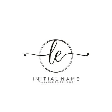 LE Initial handwriting logo with circle template vector Stock Illustration
