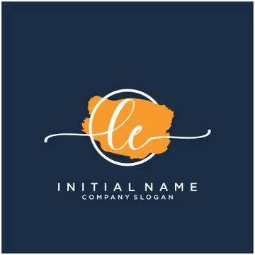 LE Initial handwriting logo design with brush circle Stock Illustration