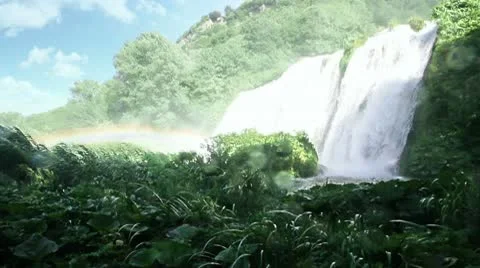 Le Marmore Falls with rainbow from below Stock Footage 10725772