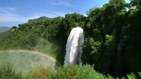 Le Marmore Falls with rainbow Stock Footage 10725780