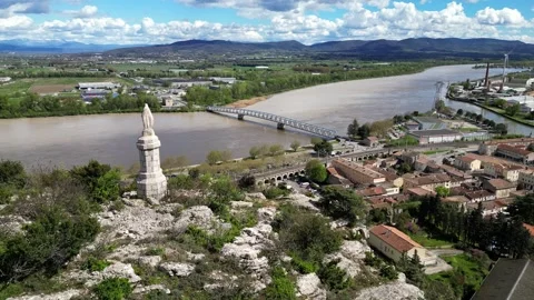 Le Pouzin and the view of the Statue of the Blessed Virgin Stock Footage 272803918