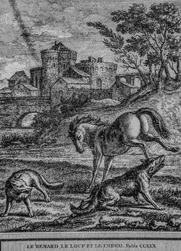 Le Renard, Le Loup, and Le Cheval, Fables de la Fontaine, Publisher Talan, Di Stock Illustration