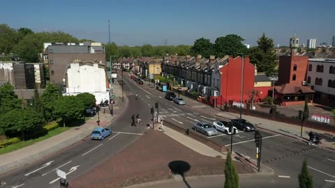 Lea bridge roundabout with double deckers parking in middle of crossroads Stock-Footage 155520727