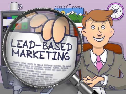 Lead-Based Marketing through Magnifier. Doodle Style 스톡 일러스트