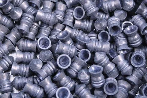 Lead bullets in a box. Pneumatic bullets for pneumatic weapons. 스톡 사진