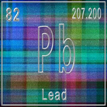 Lead chemical element, Sign with atomic number and atomic weight 库存插图