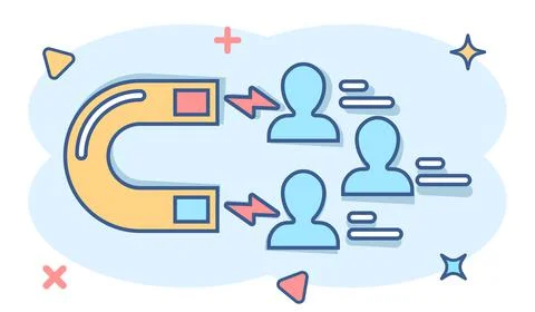 Lead conversion icon in comic style. Attract cartoon vector illustration on w Illustrazione stock