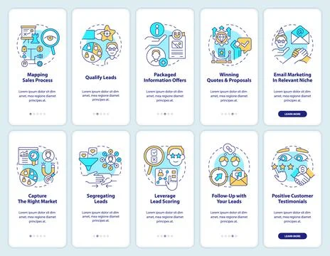Lead conversion process onboarding mobile app screen set Stock Illustration
