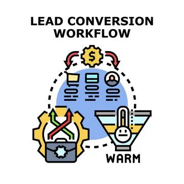 Lead conversion workflow sales marketing funnel process Stock Illustration