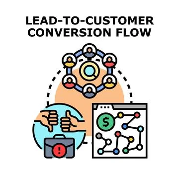 Lead to customer conversion flow vector concept art 库存插图