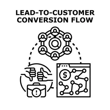 Lead to customer conversion flow vector concept art Stock Illustration
