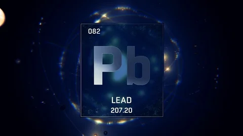 Lead as Element 82 of the Periodic Table 3D animation on blue background 스톡 동영상 119603381
