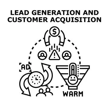 Lead generation and customer acquisition process funnel Stock Illustration