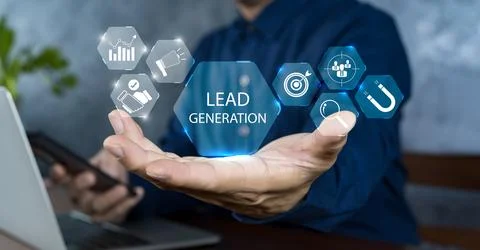 Lead generation concept, analysis of financial business marketing strategies. Stock Photos