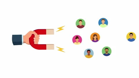 Lead Generation Concept with Magnet Attracting Customers Flat Illustration Видео 341360586