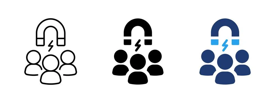 Lead generation icon with magnet attracting people. Symbol of customer acqu.. Stock Illustration